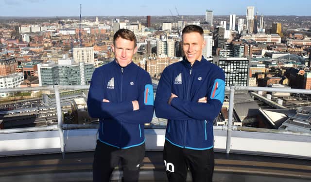 Firefighters Kev Sutcliffe (left) and his brother Mike (right)  are taking on an extreme endurance challenge at a Leeds skyscraper in a bid to raise funds for charity.