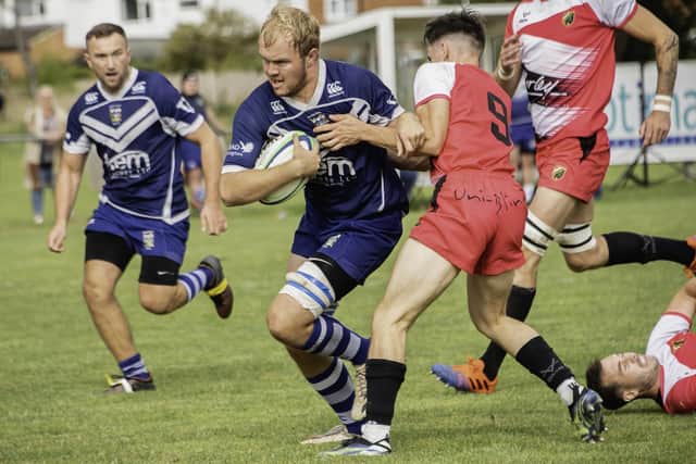 Second rower Brodie Matthews makes a strong break for Pontefract. Picture: Jonathan Buck
