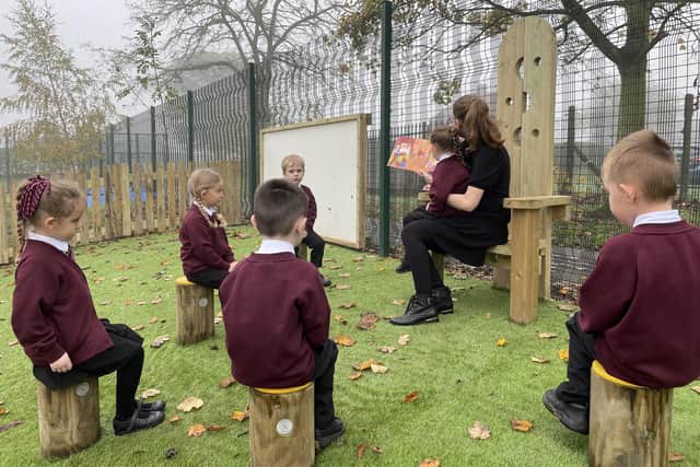 The pupils and teachers can make use of the outside areas, either for fun or for learning, at Pontefract's De Lacy Primary School