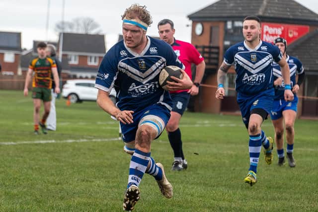 Brodie Matthews charges over for Pontefract's second try against Selby. Picture: Jonathan Buck