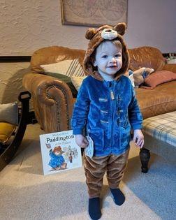 Sarah Stanley shared a photo of Robin as Paddington Bear.