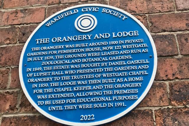 The Orangery and Lodge blue plaque, Wakefield.