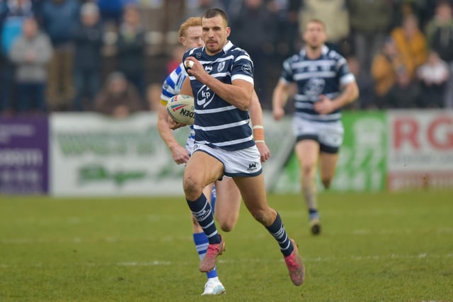 Gareth Gale races clear for Featherstone Rovers.