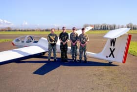 Shows (L-R) Cadet Pip Sanderson, Adam Rodgers, Garret Wilson and Lewis Joynes infront of the glider