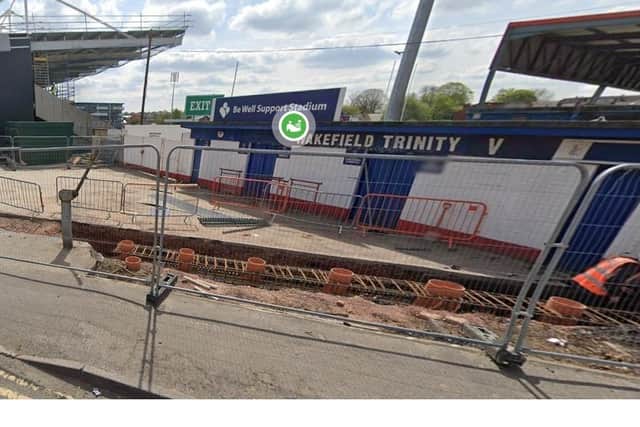 Wakefield Trinity's new East Stand under construction at the club's stadium at Belle Vue, Doncaster Road (Google image from April 2023)