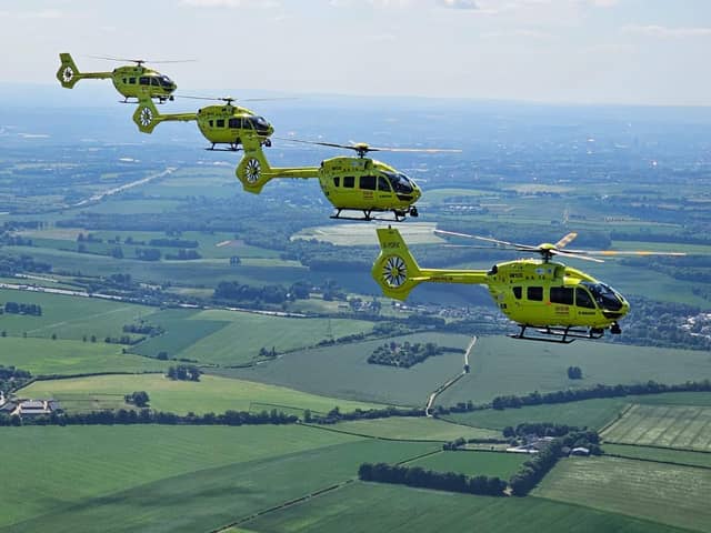 Four of Yorkshire Air Ambulance's old and new helicopters took a rare flight out together during the week over Wakefield and Pontefract.