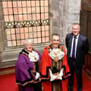 Wakefield Council Mayor Making 2024. Left to right: Deputy Mayor Maureen Tennant-King, Mayor Darren Byford, Wakefield Council Chief Executive Tony Reeves.
