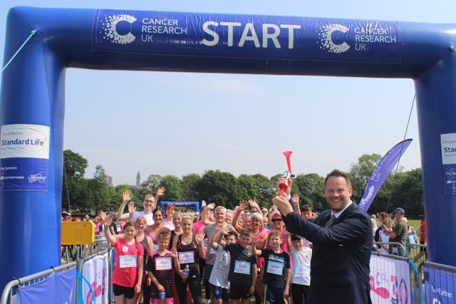 Special guest, Wakefield MP Simon Lightwood,  sounded the horn to set off participants in the Race for Life 10k, 3k and 5k events in the morning, before handing out medals at the finish line.