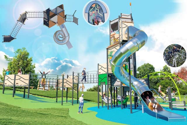 The new play area will include 30 pieces of equipment suitable for all ages from early years to teens and a fairy tale theme to tie in with the nearby racecourse and castle.