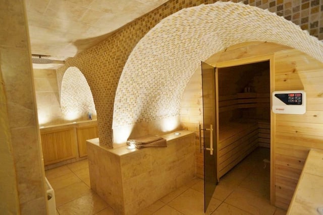 The basement spa with sauna and steam room is built within the original vaults.