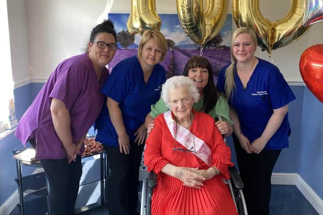Mrs Bramley has celebrated her 100th birthday at Carleton Court care home in Pontefract.