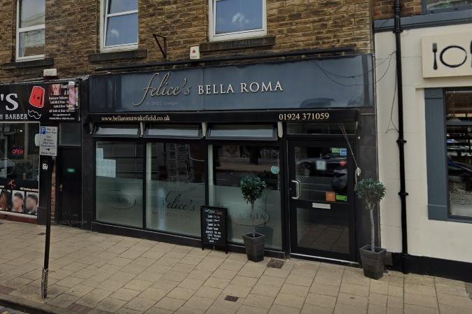 Felice's Bella Roma,  63 Northgate, Wakefield. Italian restaurant serving a menu of pizza and pasta staples plus modern regional dishes. Average of 4.7 stars out of 5 with 452 reviews. " Always fantastic food and friendly service, Felice and his staff always makes you feel so welcome. The best and most Authentic Italian restaurant in Wakefield."