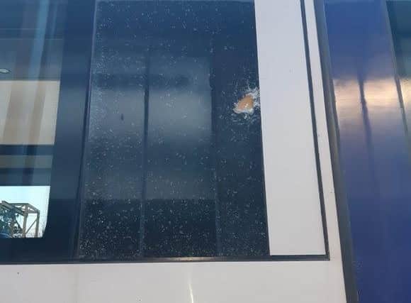 A view of the damaged train: West Yorkshire rail operator Northern has offered a £1,000 reward for information on the 'air gun pellet attacker'.