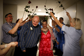 Katerina and Stanley Srvcek on their wedding day at Wakefield Hospice
