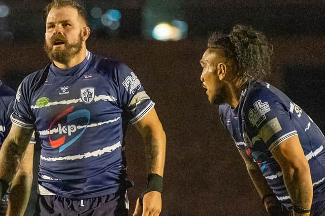Adam Cuthbertson has followed Jesse Sene-Lefao (right) out of the Featherstone Rovers club. Picture: Dec Hayes