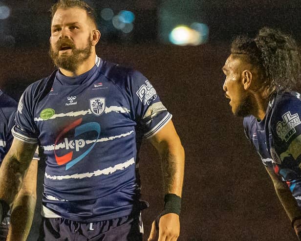 Adam Cuthbertson has followed Jesse Sene-Lefao (right) out of the Featherstone Rovers club. Picture: Dec Hayes