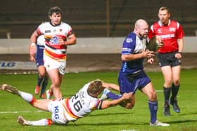 Brad Day on the attack for Featherstone Rovers in their last game when they took on Bradford Bulls. Picture: Kevin Creighton