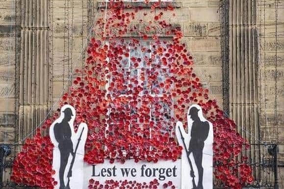 The poppy installation at Pontefract Town Hall in 2021.