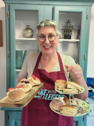Karen with her Devonshire splits and scones