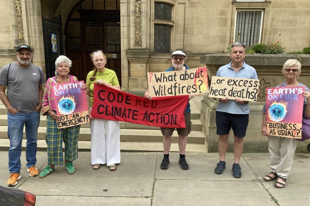 Members of environmental group Just Transition Wakefield gathered outside Wakefield Town Hall ahead of the council's cabinet meeting on Tuesday July 21. LDRS image