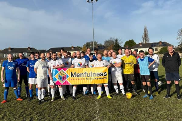 Everton Wakefield Supporters Club and Tottenham Yorkshire Supporters Club teams before their charity football match.