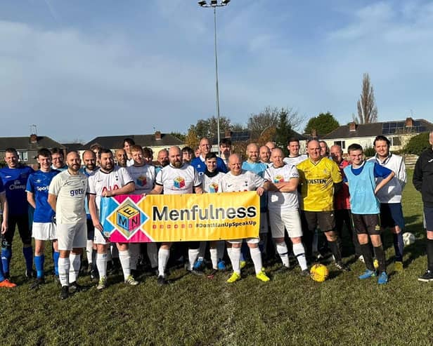 Everton Wakefield Supporters Club and Tottenham Yorkshire Supporters Club teams before their charity football match.