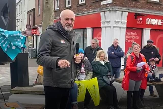 Hemsworth MP Jon Trickett joined the rally in Wakefield city centre this morning to show his support.