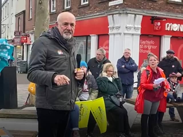 Hemsworth MP Jon Trickett joined the rally in Wakefield city centre this morning to show his support.