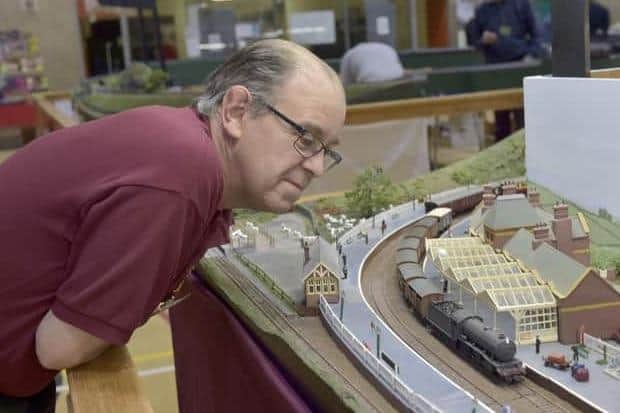 Steve Smith with his model of Earlsheaton station circa 1953.