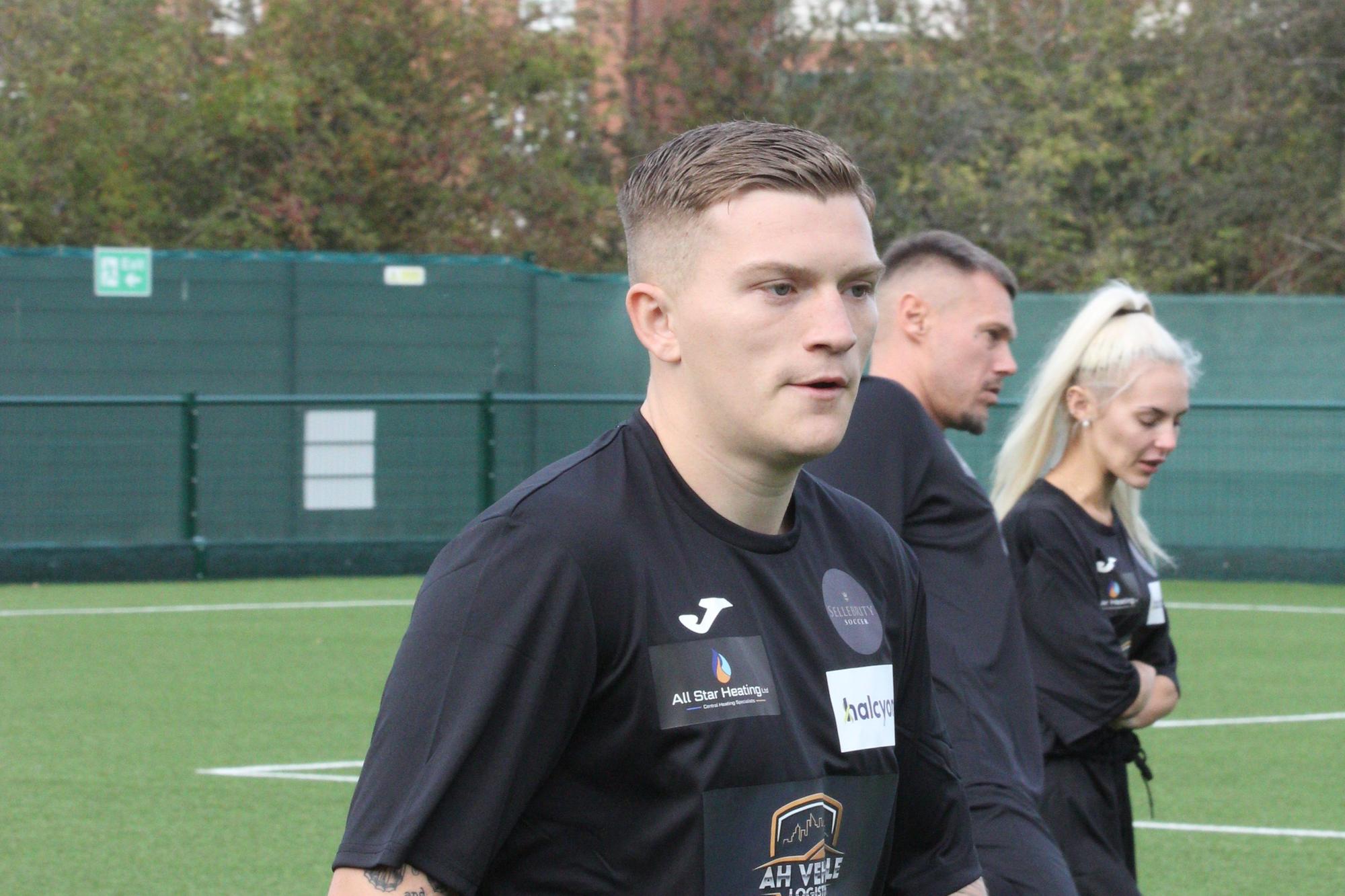 Campbell Hatton and Cal the Dragon at celebrity charity football match ...