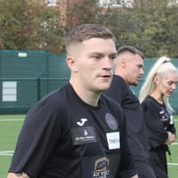Campbell Hatton and Cal the Dragon at celebrity charity football match in Pontefract