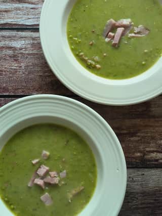 Pea and ham soup made with leftovers