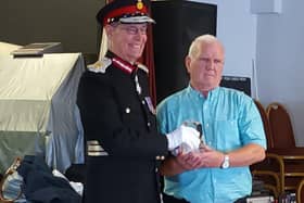 Chair of the Horbury-based Senior Citizens Support Group, Alan Hudders, with Lord Lieutenant of West Yorkshire, Ed Anderson.