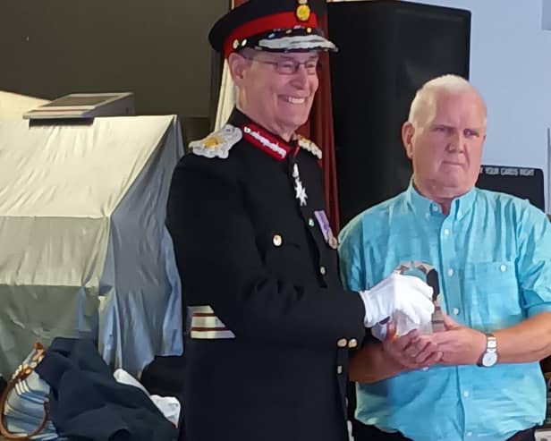 Chair of the Horbury-based Senior Citizens Support Group, Alan Hudders, with Lord Lieutenant of West Yorkshire, Ed Anderson.