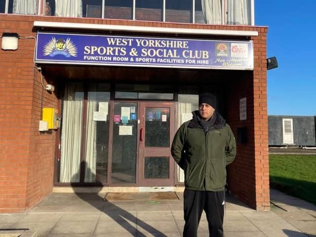Councillor Ahmed outside West Yorkshire Sports and Social Club