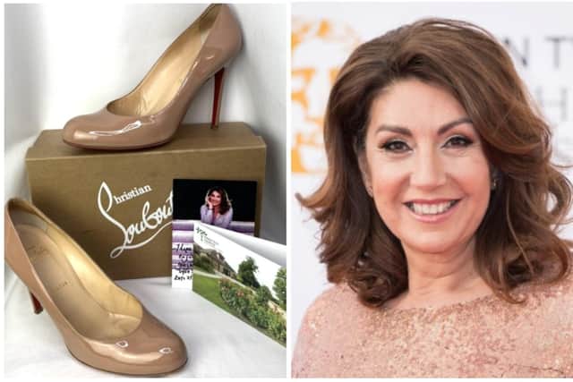 A pair of Jane McDonald’s exquisite nude Christian Louboutin shoes have been put up for auction after the Wakefield-star donated them to Wakefield Hospice to help raise funds this Christmas.