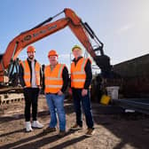 Coun Michael Graham, Coun Matthew Morley and Coun Richard Forster at the demolition site.
