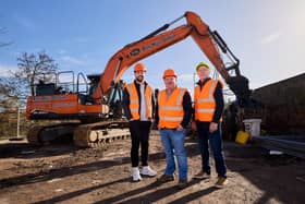 Coun Michael Graham, Coun Matthew Morley and Coun Richard Forster at the demolition site.