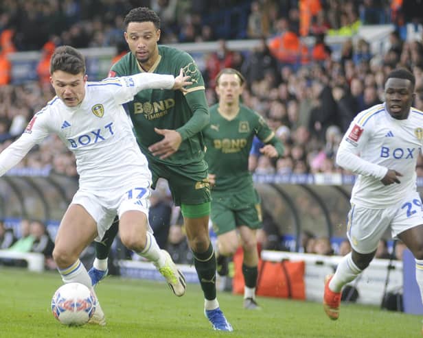 Jamie Shackleton on the ball for Leeds United against Plymouth when he started at full-back.