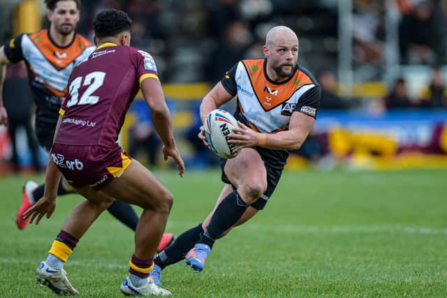 Paul McShane in action for Castleford Tigers in their warm-up match against Huddersfield Giants. Picture: Craig Cresswell