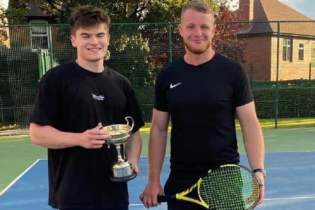 Wakefield Tennis Club's men’s open singles winner Lucas Waite, with runner-up Danny Franklin.