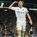 Luke Ayling celebrates after scoring Leeds United's equaliser against West Brom.