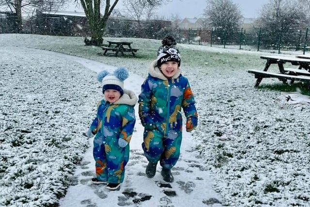 Georgina Buckler shared a photo of Jayden and Aston enjoying the snow.