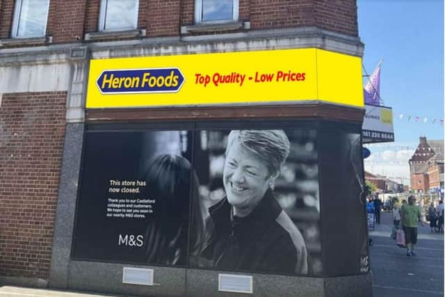 A mock-up of the store signage for the former M&S store in Castleford has been submitted to Wakefield Council. Image: Heron Foods