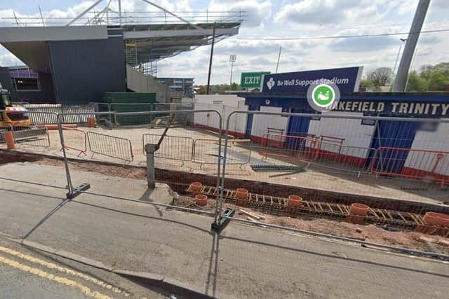 Wakefield Trinity's new East Stand under construction at the club's stadium at Belle Vue, Doncaster Road.
Google image from April 2023