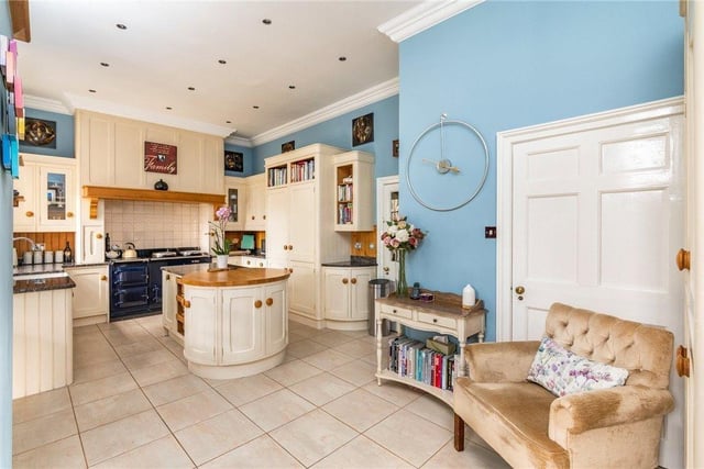 A gas Aga and integrated appliances in the stylish breakfast kitchen are included in the sale of the property.