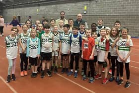 Wakefield Harriers athletes are pictured with Councillor Michael Graham and club chairman Chris Bedford at the second Thornes Park indoor meeting.