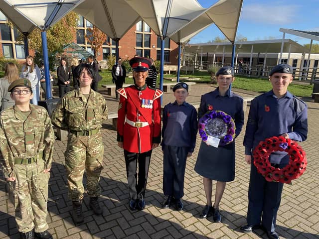 Staff and students at Brigshaw High School have honoured Britain’s military heroes with a tribute before Armistice Day.