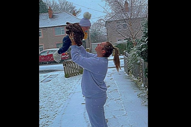 Stephanie Jade Forlow shared her photo of baby's first time in the snow.