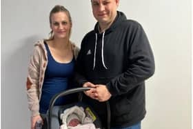 Left to right: Blanka Debert with husband Damian and baby Olivia. Olivia was the first baby to be born at the Bronte Birth Centre in Dewsbury since its reopening on April 1. Picture: Mid Yorkshire Teaching NHS Trust